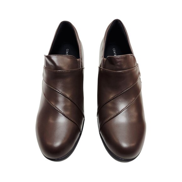 Centro Point Womens Brown Block Heel Loafers Size 8.5 Leather Slip-On - Picture 5 of 13